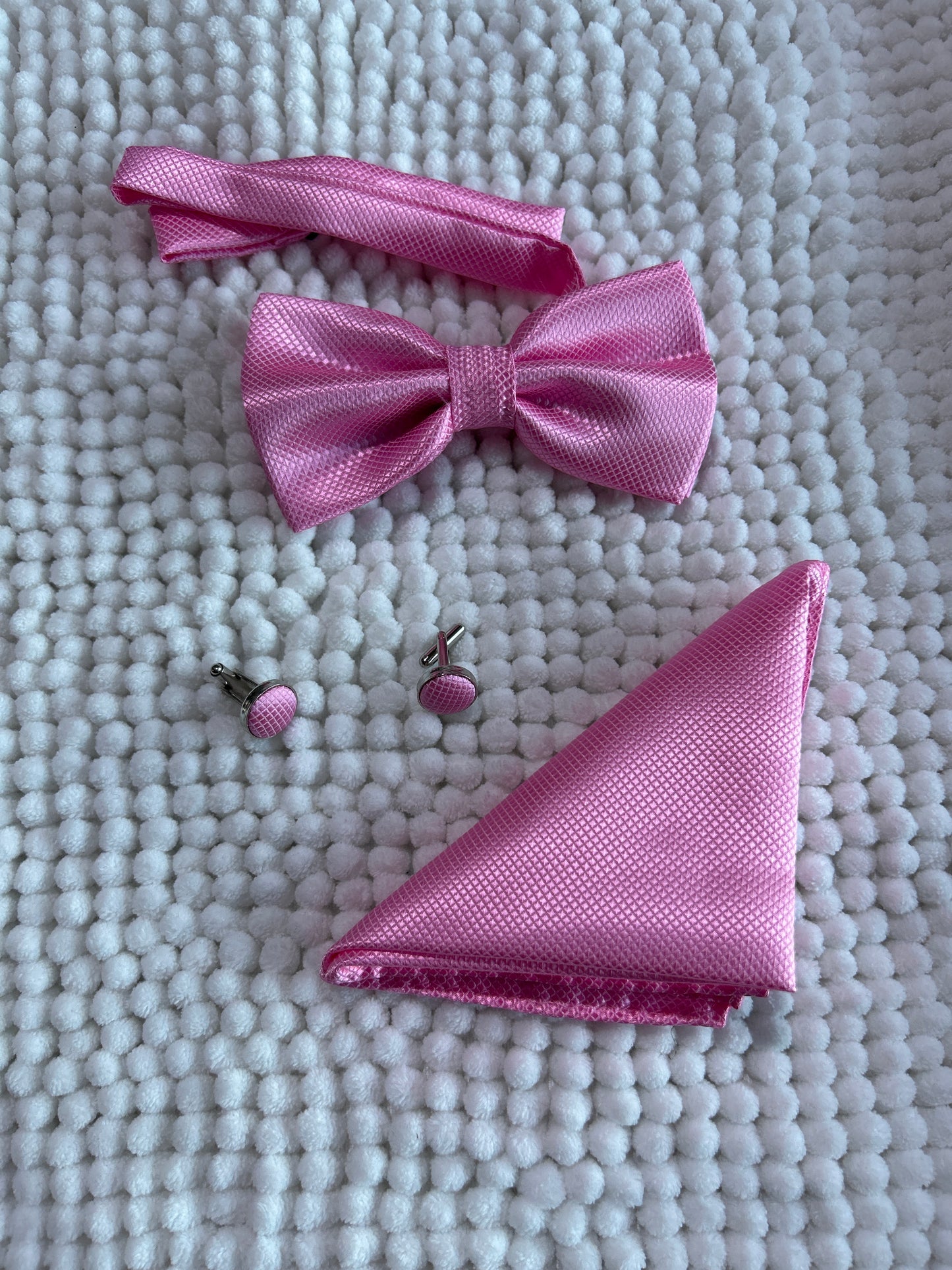 Pink diamond Bow Tie and Pocket Square set