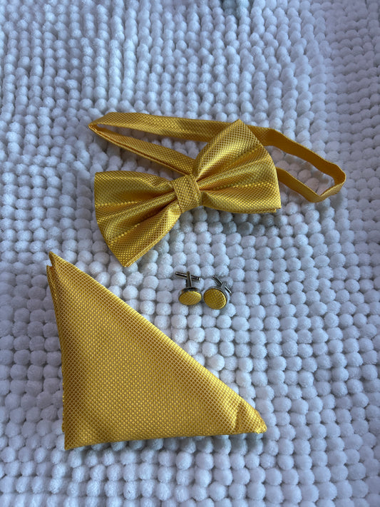 Yellow diamond Bow Tie and Pocket Square set
