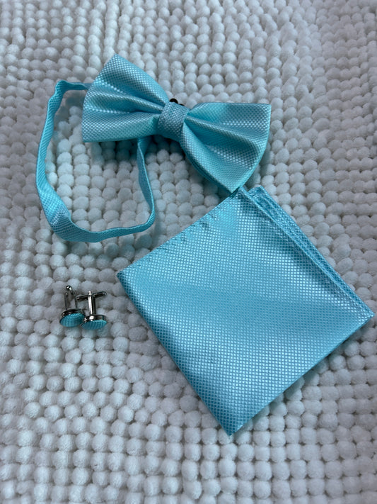 Light Blue Diamond Bow Tie and pocket square Set