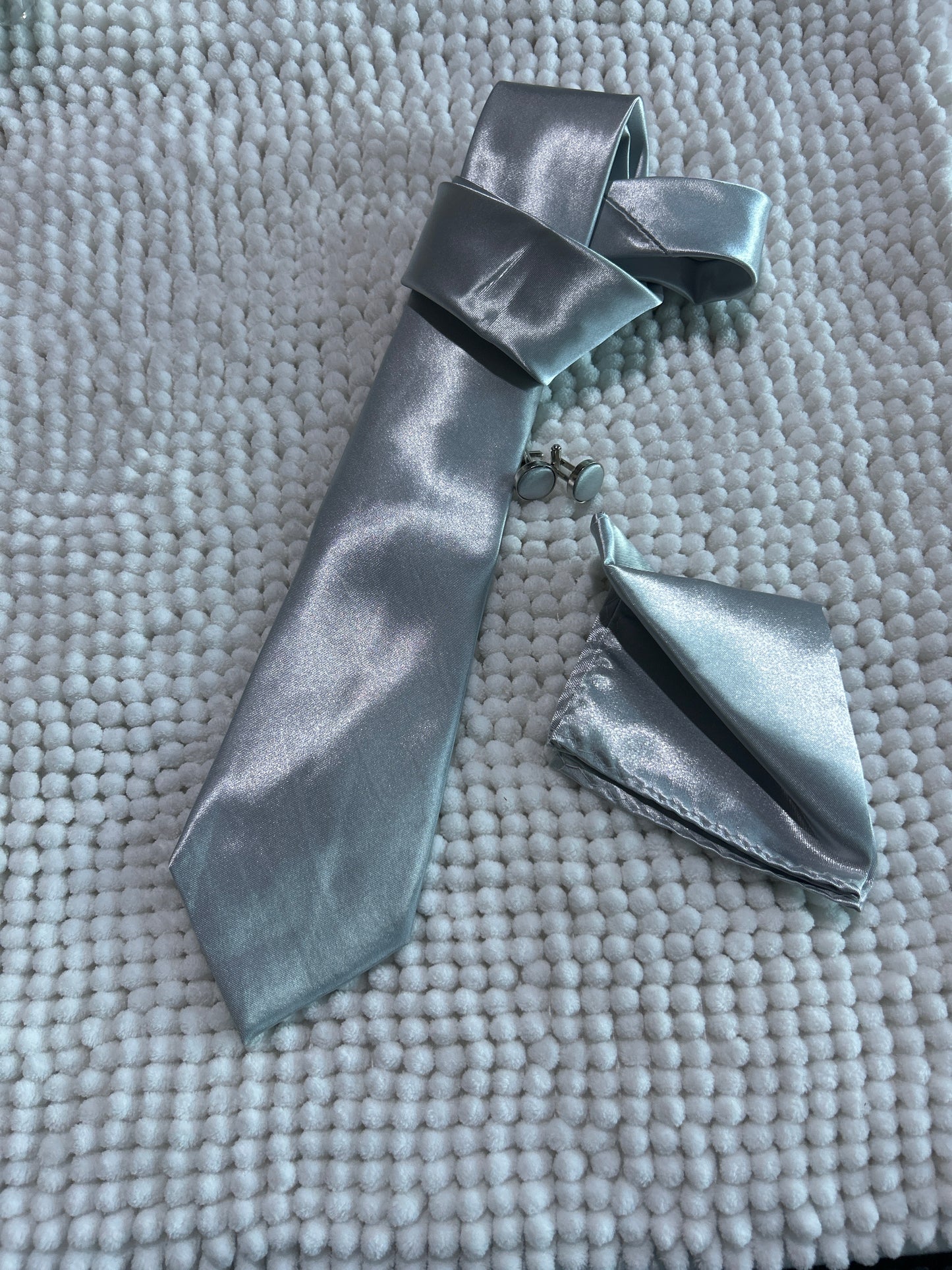 Silver Tie and Pocket Square Set