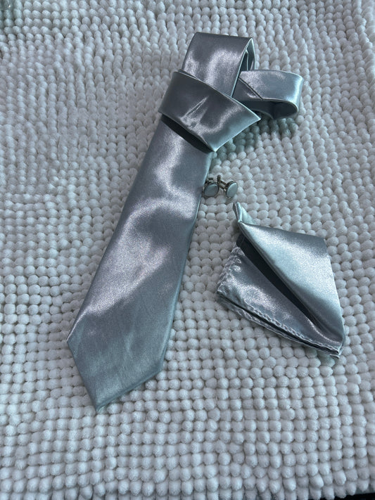 Silver Tie and Pocket Square Set