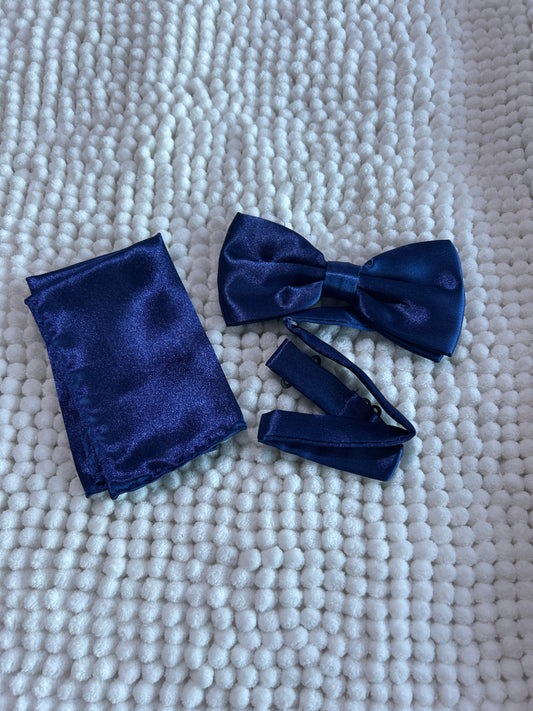 Navy Blue Bow Tie and Pocket Square