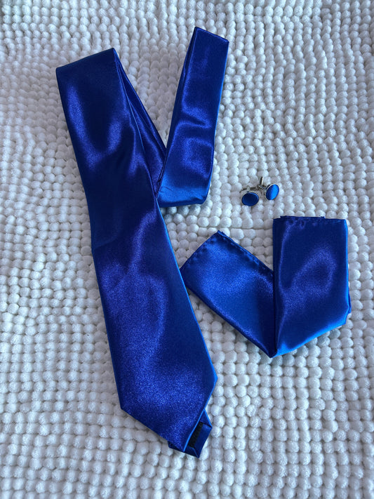 Blue Tie and Pocket Square Set
