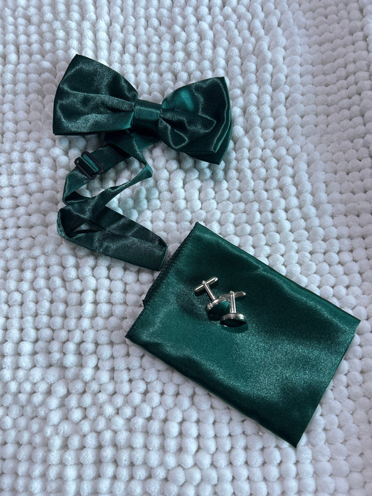 Dark Green Bow Tie and Pocket Square set