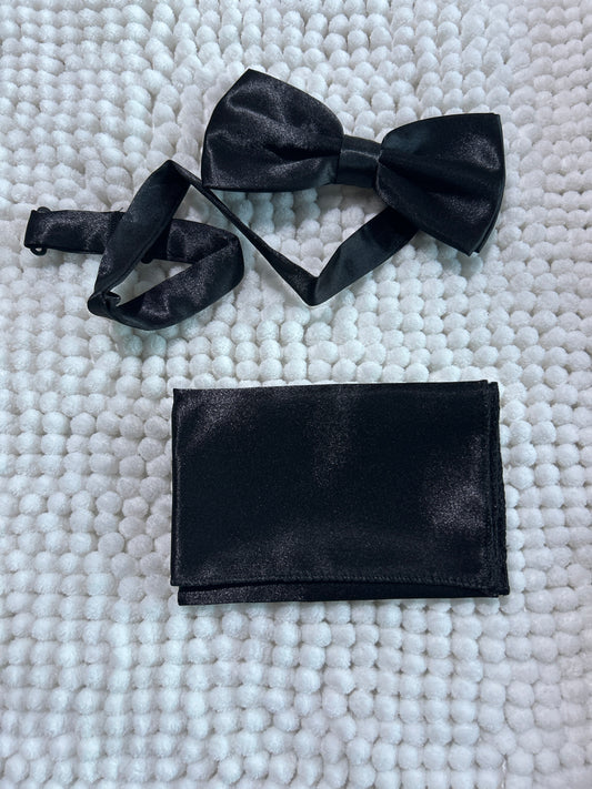 Black Bow Tie and Pocket Square