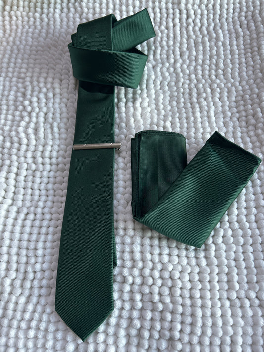 Dark Green textured Tie and Pocket Square