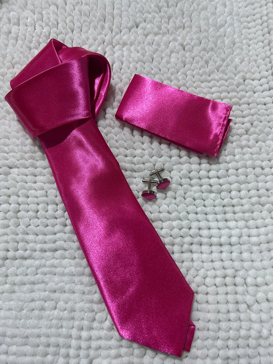 Hot Pink Tie and pocket square Set