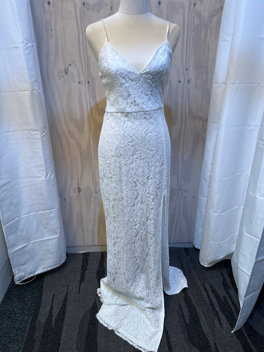 White Lace Gown with Thigh-High Slit