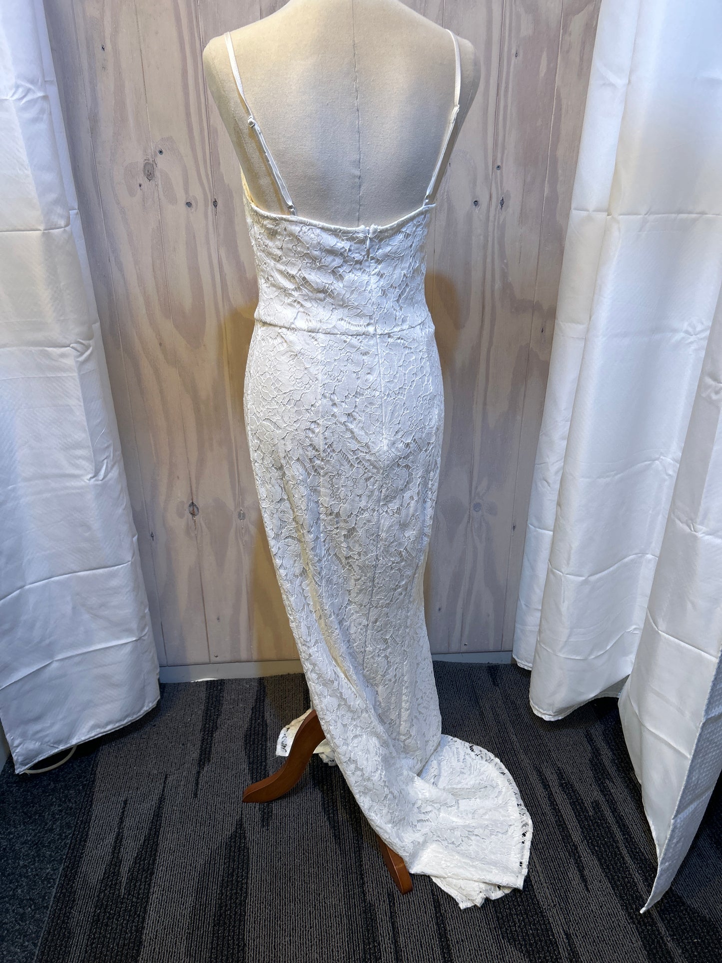 White Lace Gown with Thigh-High Slit