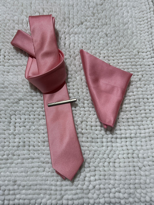 Pink textured Tie and Pocket Square