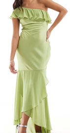 Olive Ruffle One-Shoulder