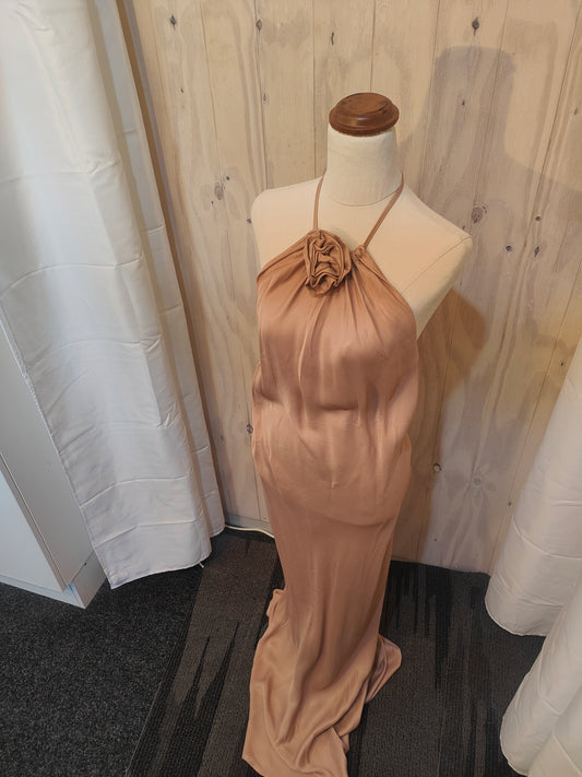 Golden Bloom Satin Gown